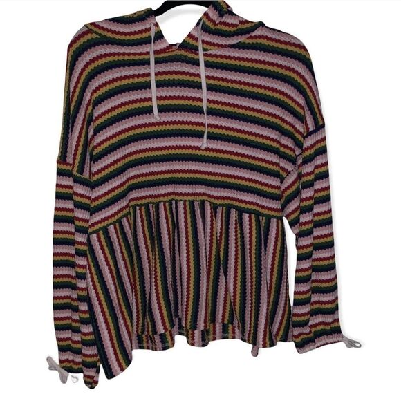 Women's Hummingbird Rainbow Striped Hooded Sweater - Picture 1 of 9